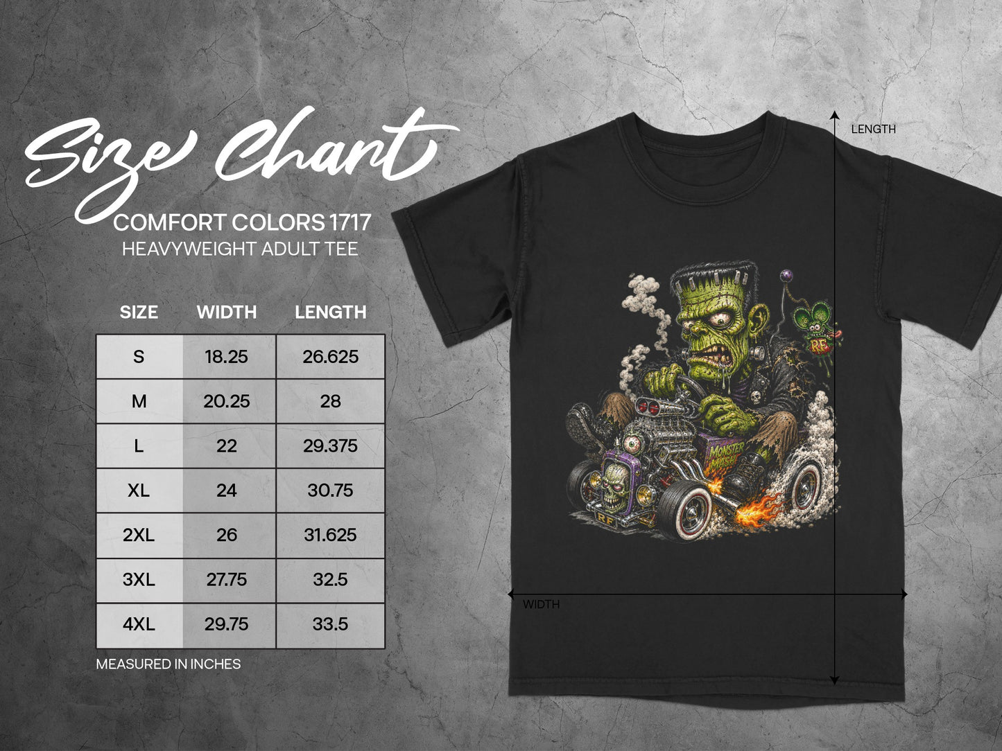 Frankenstein Hot Rod Comfort Colors tee — COMFORT COLORS 1717  SIZE CHART(8).jpeg