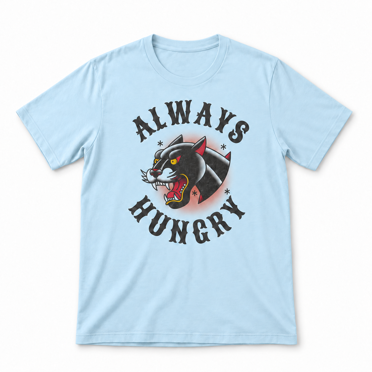 Always Hungry ice blue tri-blend T-shirt on a white background