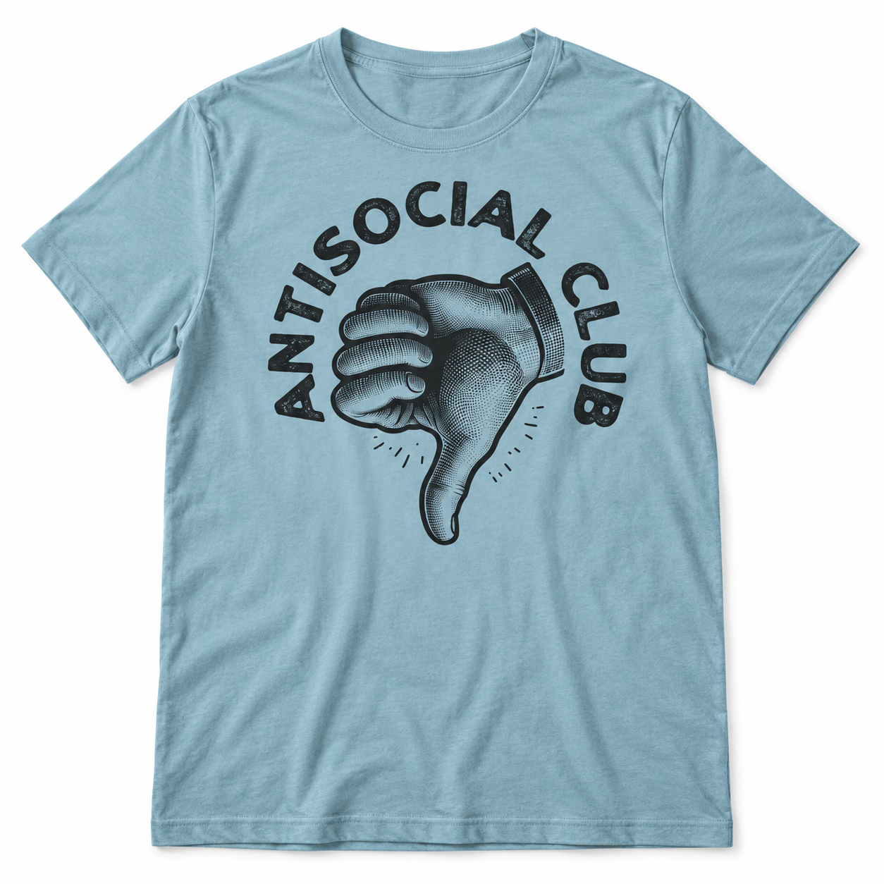 Antisocial Club stone washed denim tri-blend T-shirt on white background