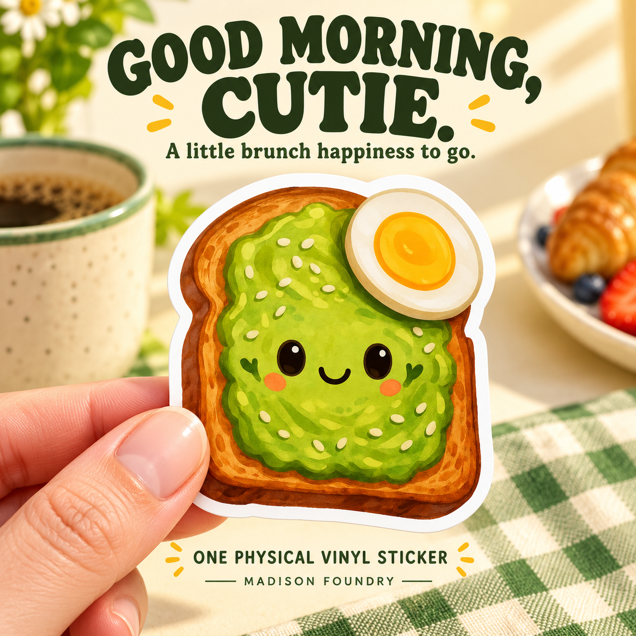 Good Morning Cutie — hand-held avocado toast sticker