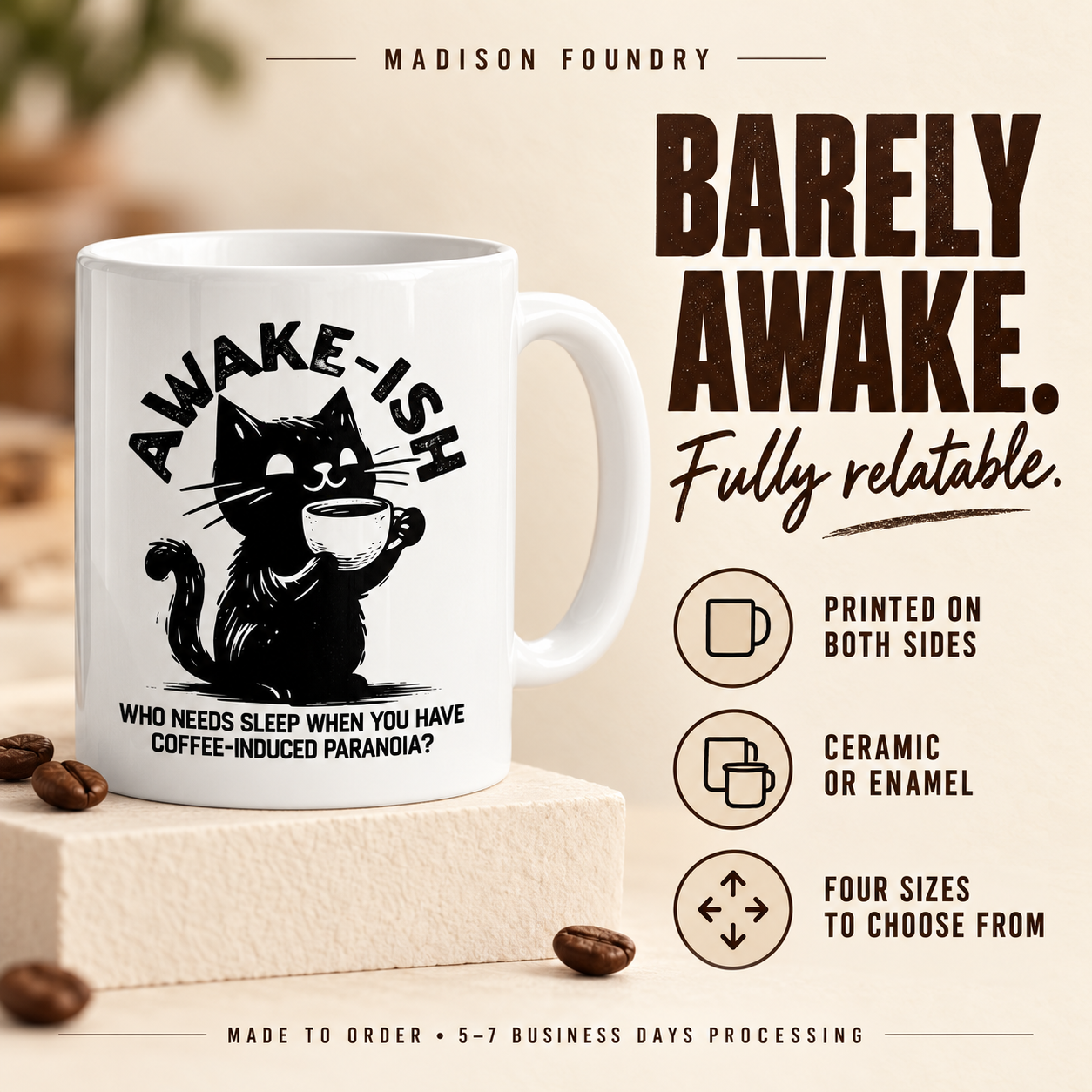 Awake-ish mug print and product details