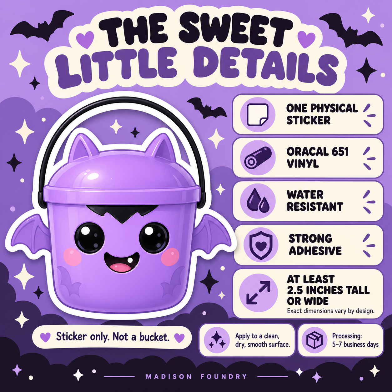 Bat Boo Bucket vinyl sticker details listing slide