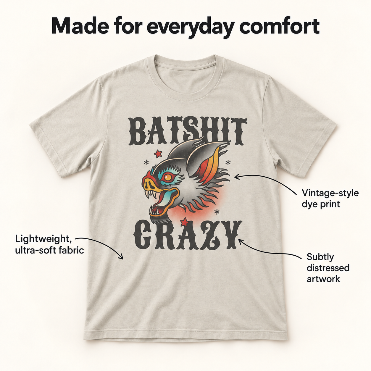 Bat Shit Crazy tri-blend T-shirt details
