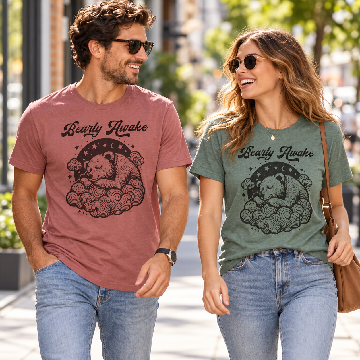 Bearly Awake tri-blend tee lifestyle photo