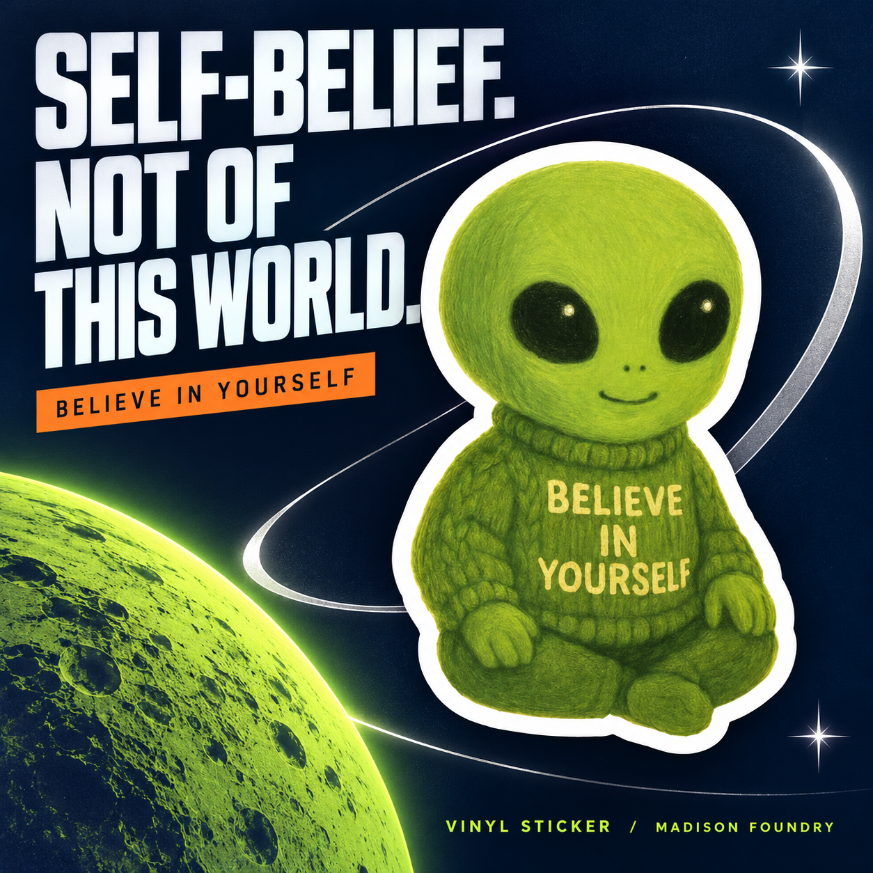 Self Belief Not of This World alien sticker