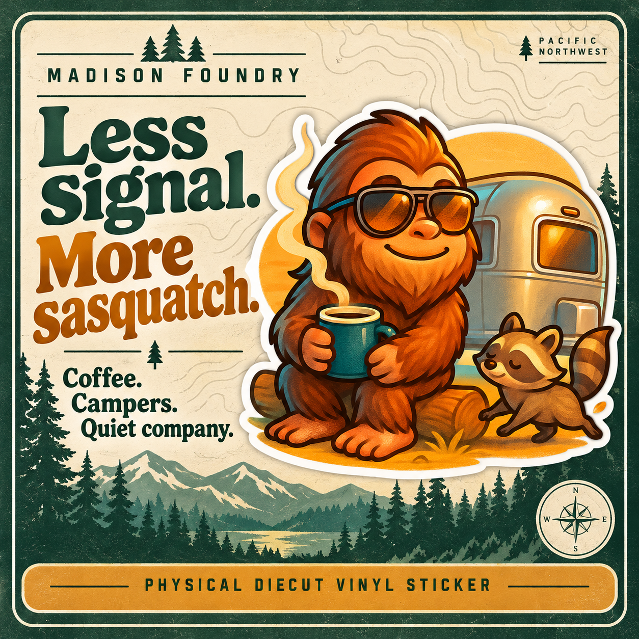 Less signal more sasquatch camping sticker