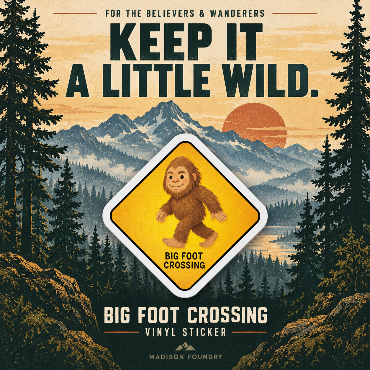 Big Foot Crossing vintage Pacific Northwest poster