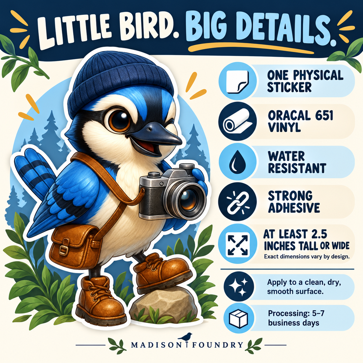 Blue Jay Photographer vinyl sticker details listing image