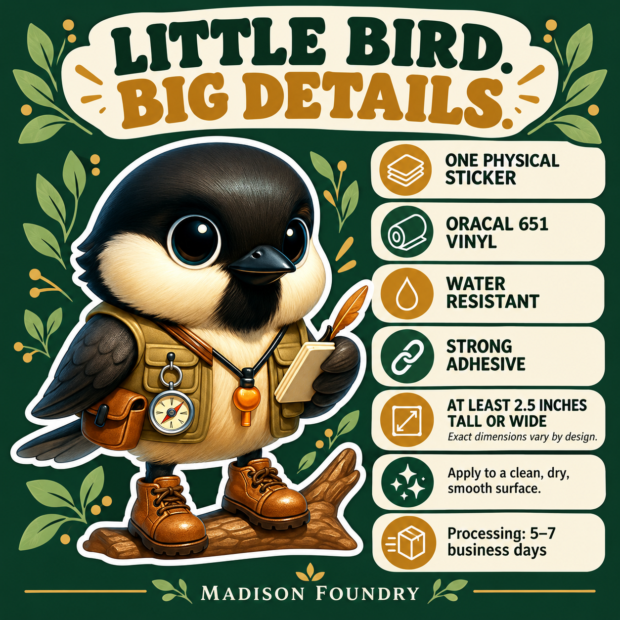 Chickadee Field Guide vinyl sticker details listing image