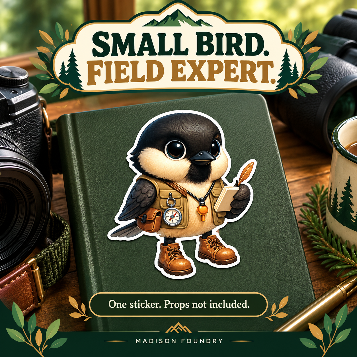 Chickadee Field Guide vinyl sticker lifestyle listing image