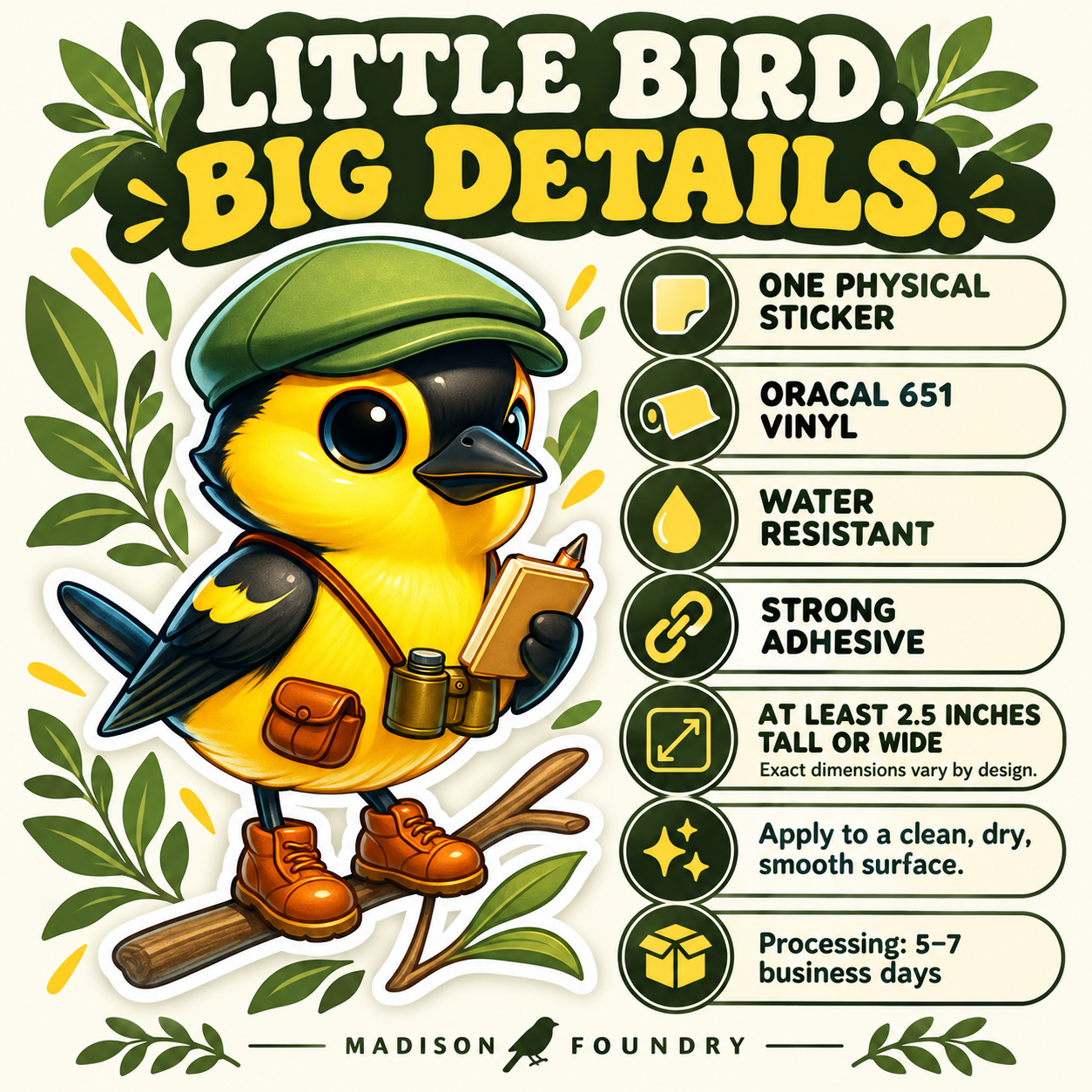 Goldfinch Field Guide vinyl sticker details listing image