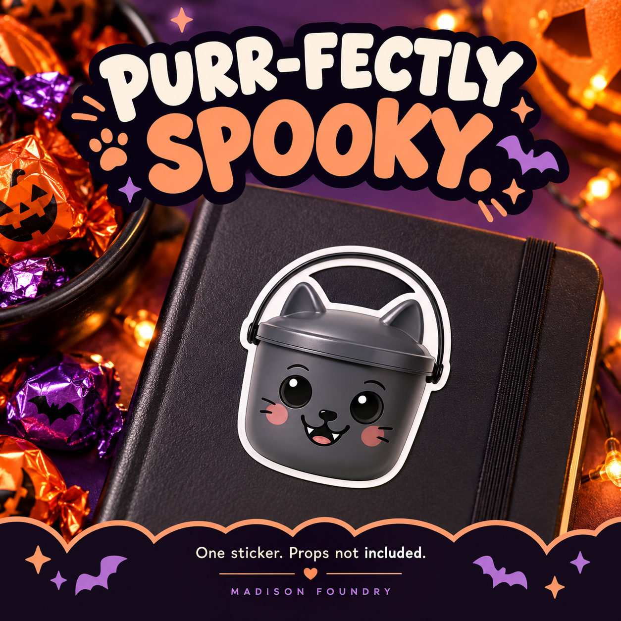 Black Cat Boo Bucket vinyl sticker lifestyle listing slide