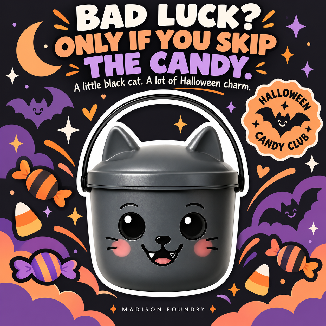 Black Cat Boo Bucket vinyl sticker personality listing slide
