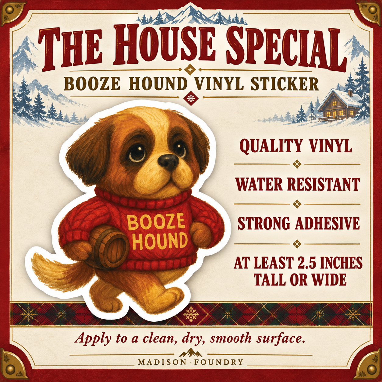 Booze Hound vinyl sticker specifications