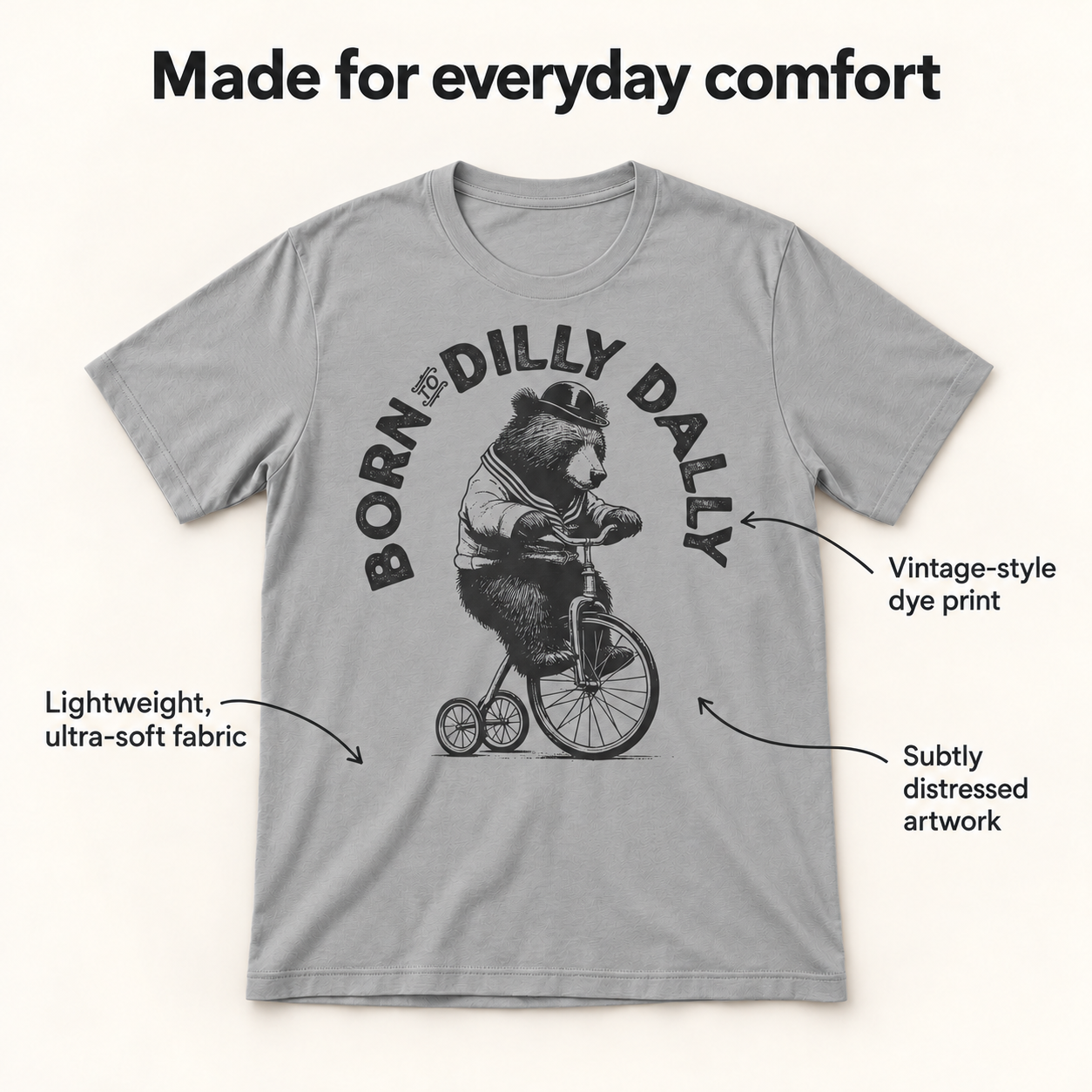 Born To Dilly Dally tri-blend tee details