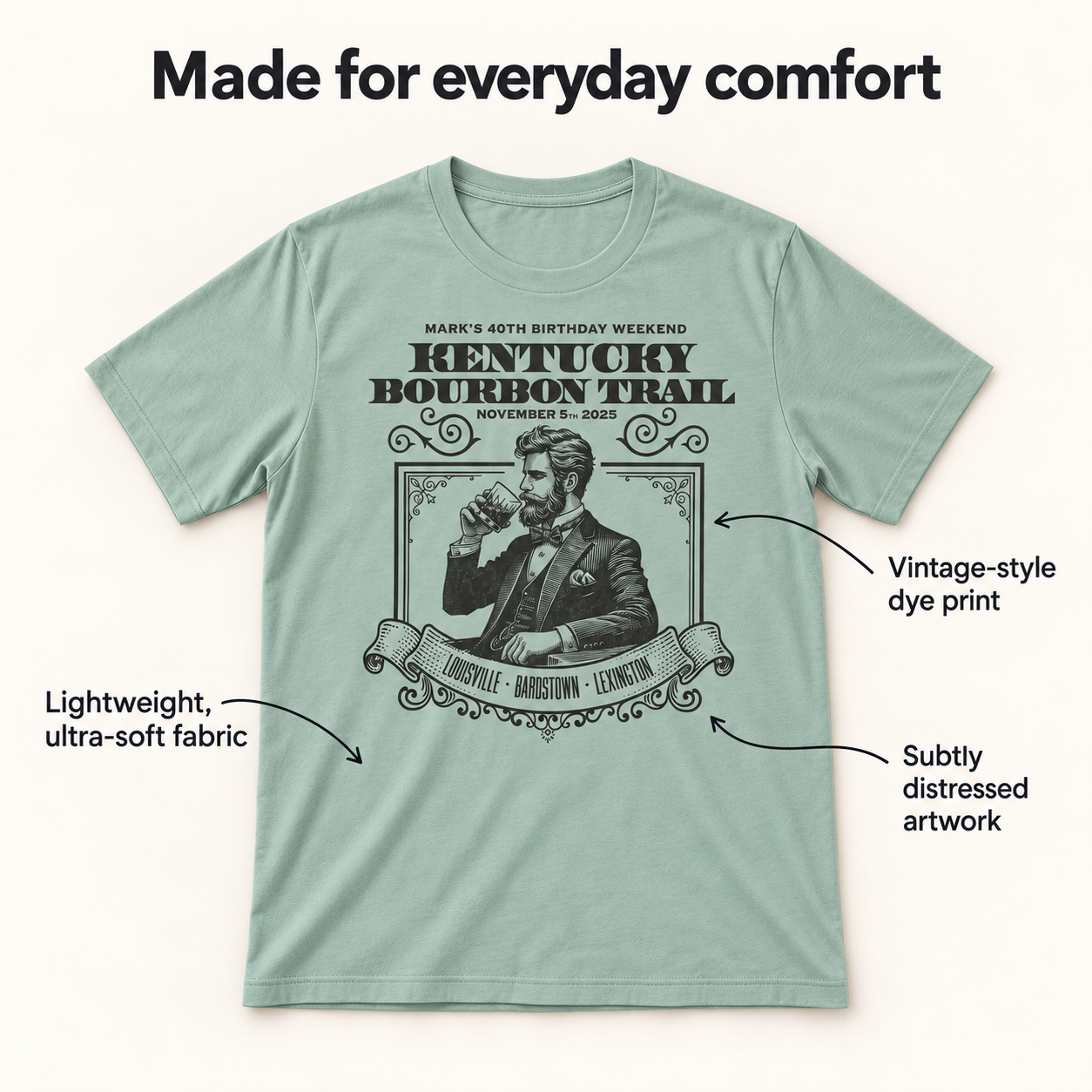 Bourbon Trail  "Birthday Bourbon" tri-blend tee details