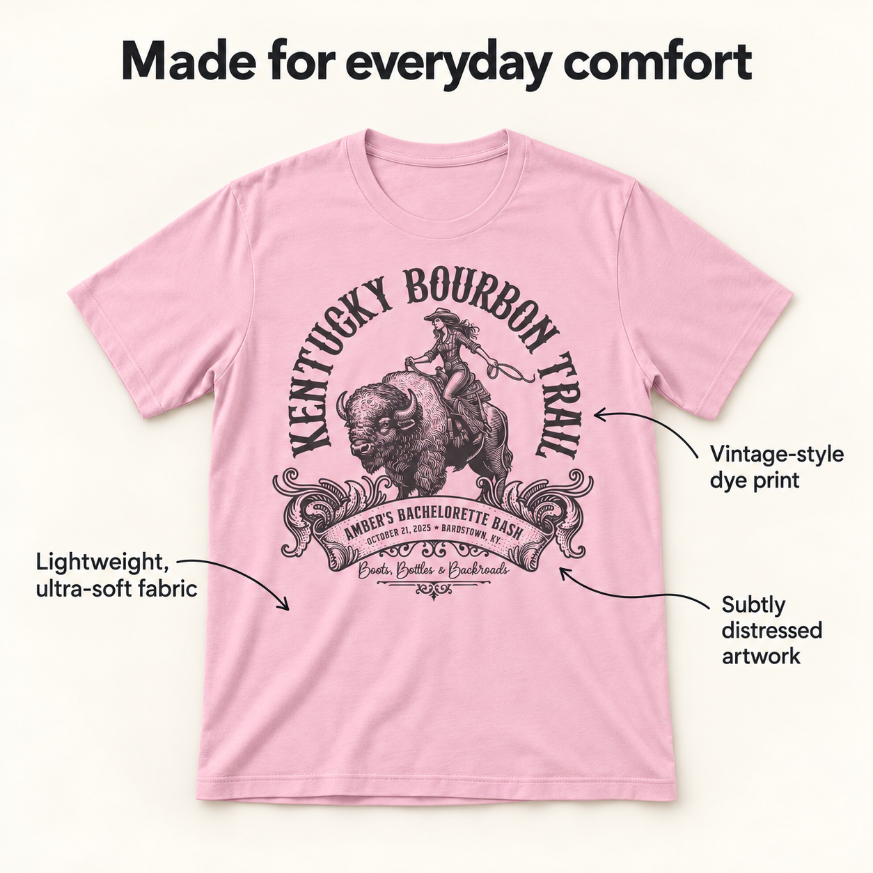Bourbon Trail  "Buffalo Rodeo" tri-blend tee details