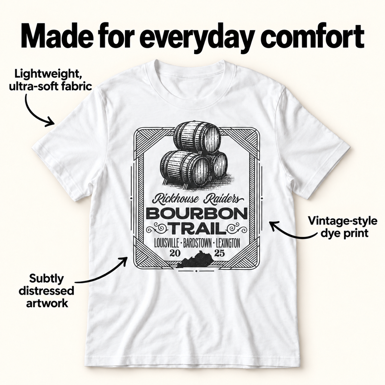 Bourbon Trail  "Rickhouse Raiders" tri-blend tee details