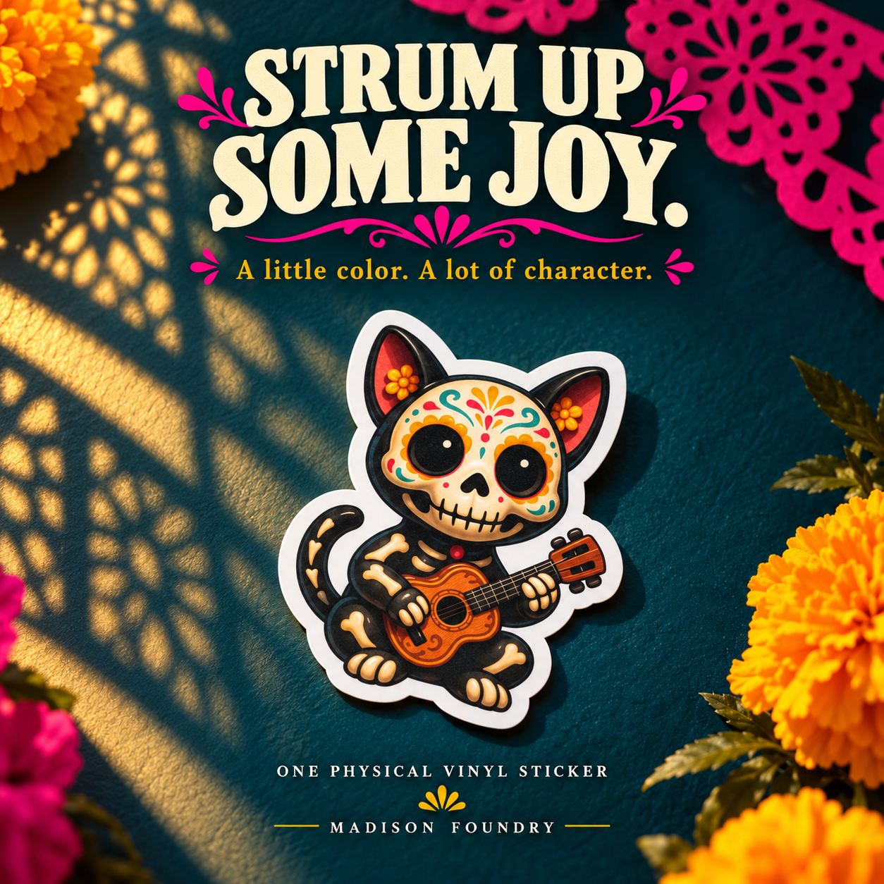 Strum Up Some Joy — calavera cat sticker spotlight