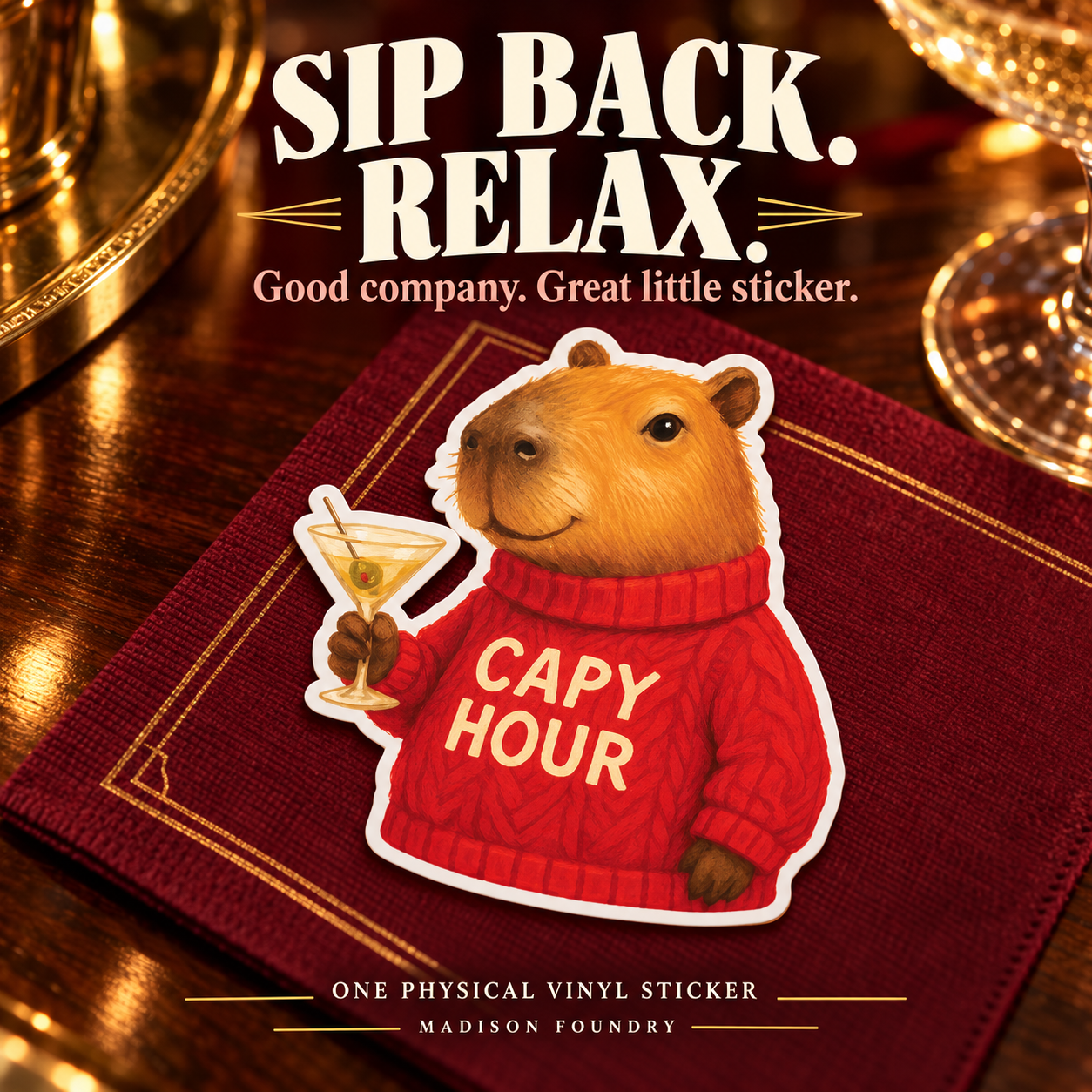 Sip Back Relax — Capy Hour sticker spotlight