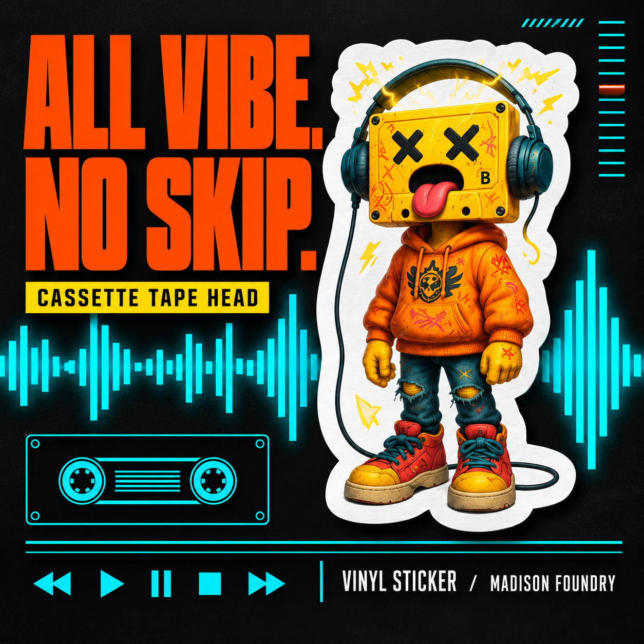 All Vibe No Skip cassette tape head sticker