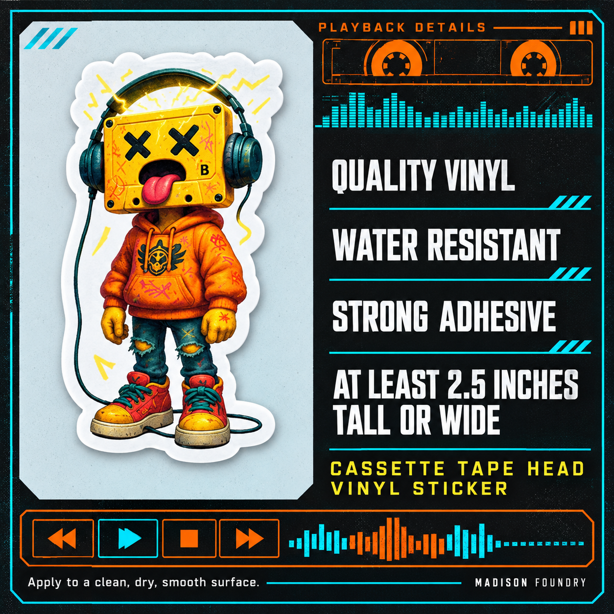Cassette tape head vinyl sticker specifications