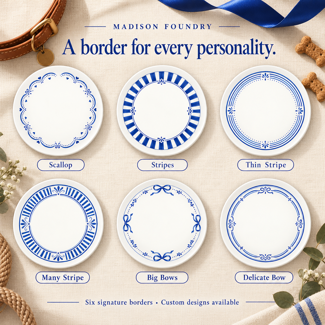 Six border choices: Scallop, Stripes, Thin Stripe, Many Stripe, Big Bows, Delicate Bow