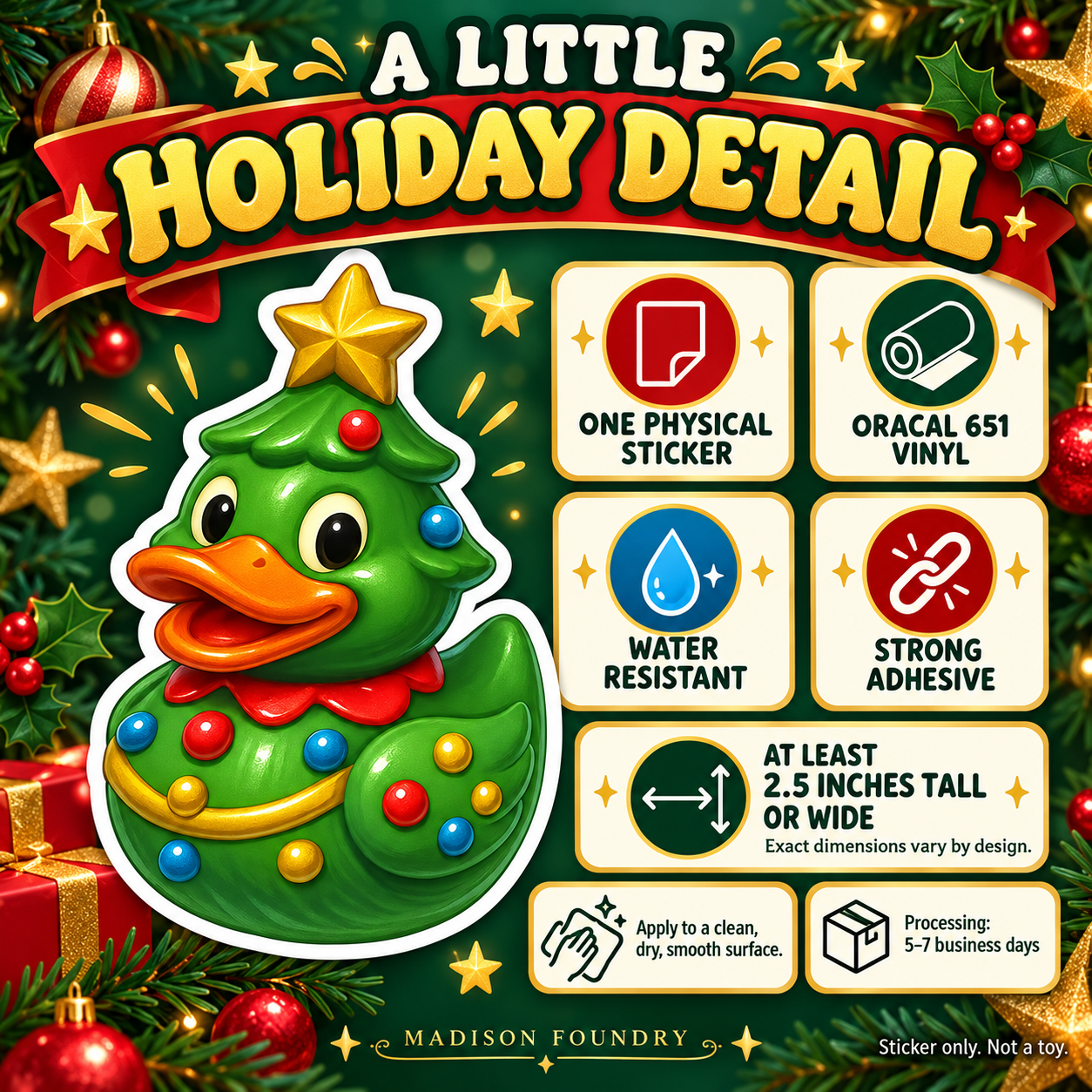Christmas Tree Duck vinyl sticker details listing slide