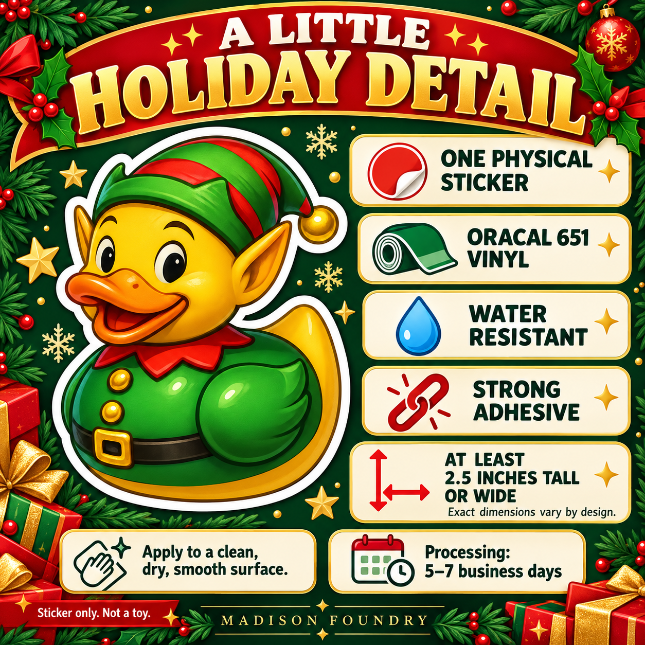 Elf Duck vinyl sticker details listing slide