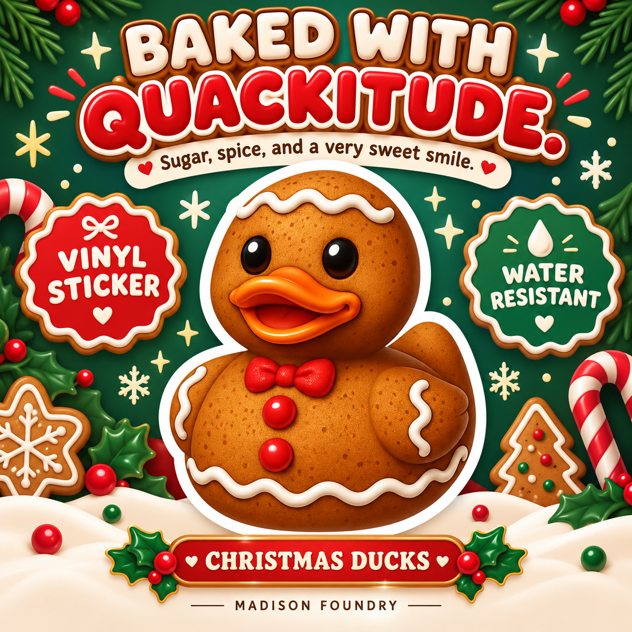 Gingerbread Duck vinyl sticker hero listing slide