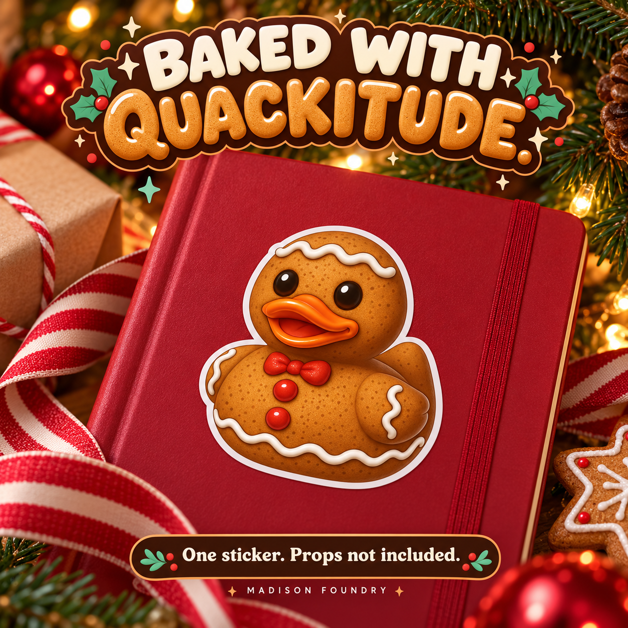 Gingerbread Duck vinyl sticker lifestyle listing slide