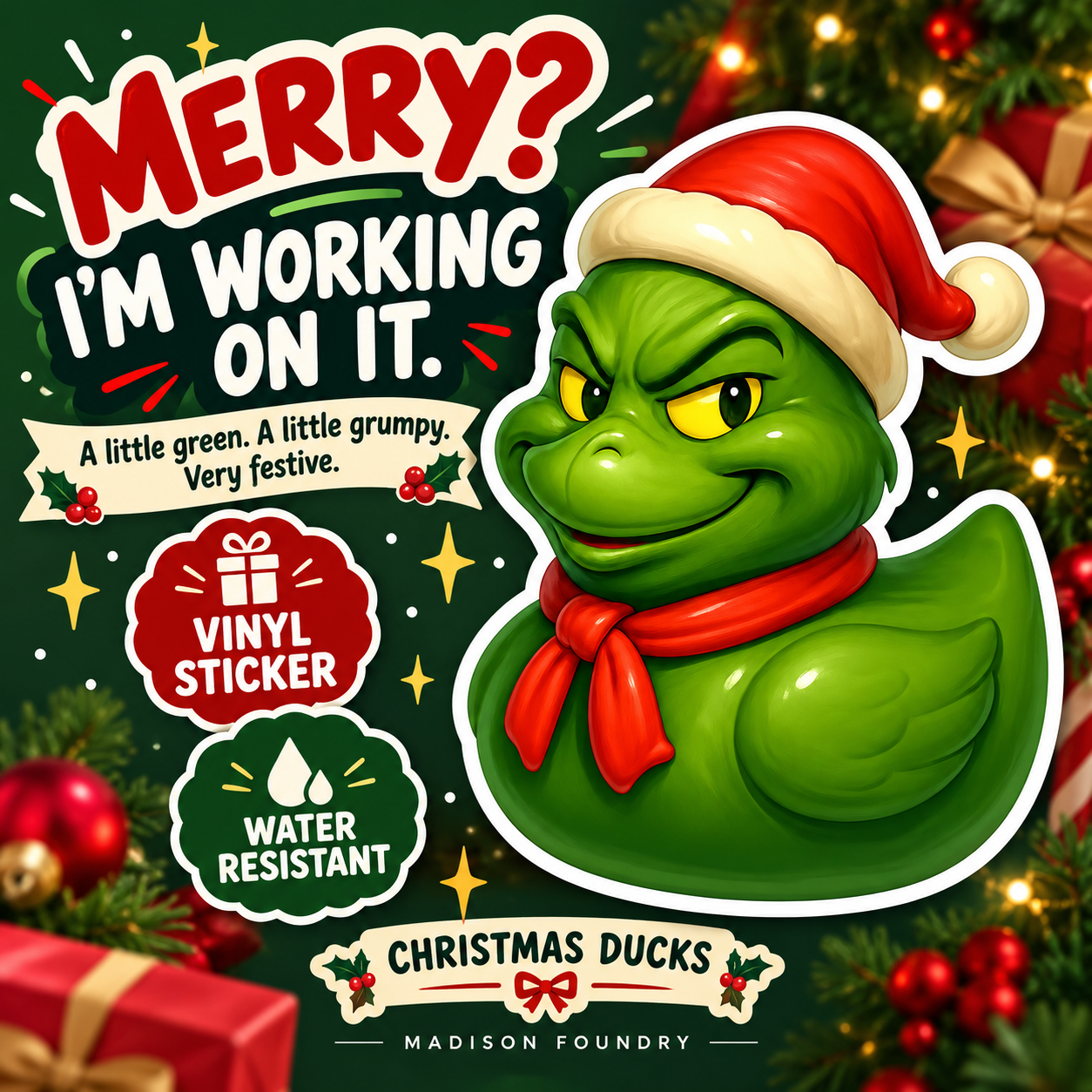 Grinch Duck vinyl sticker hero listing slide