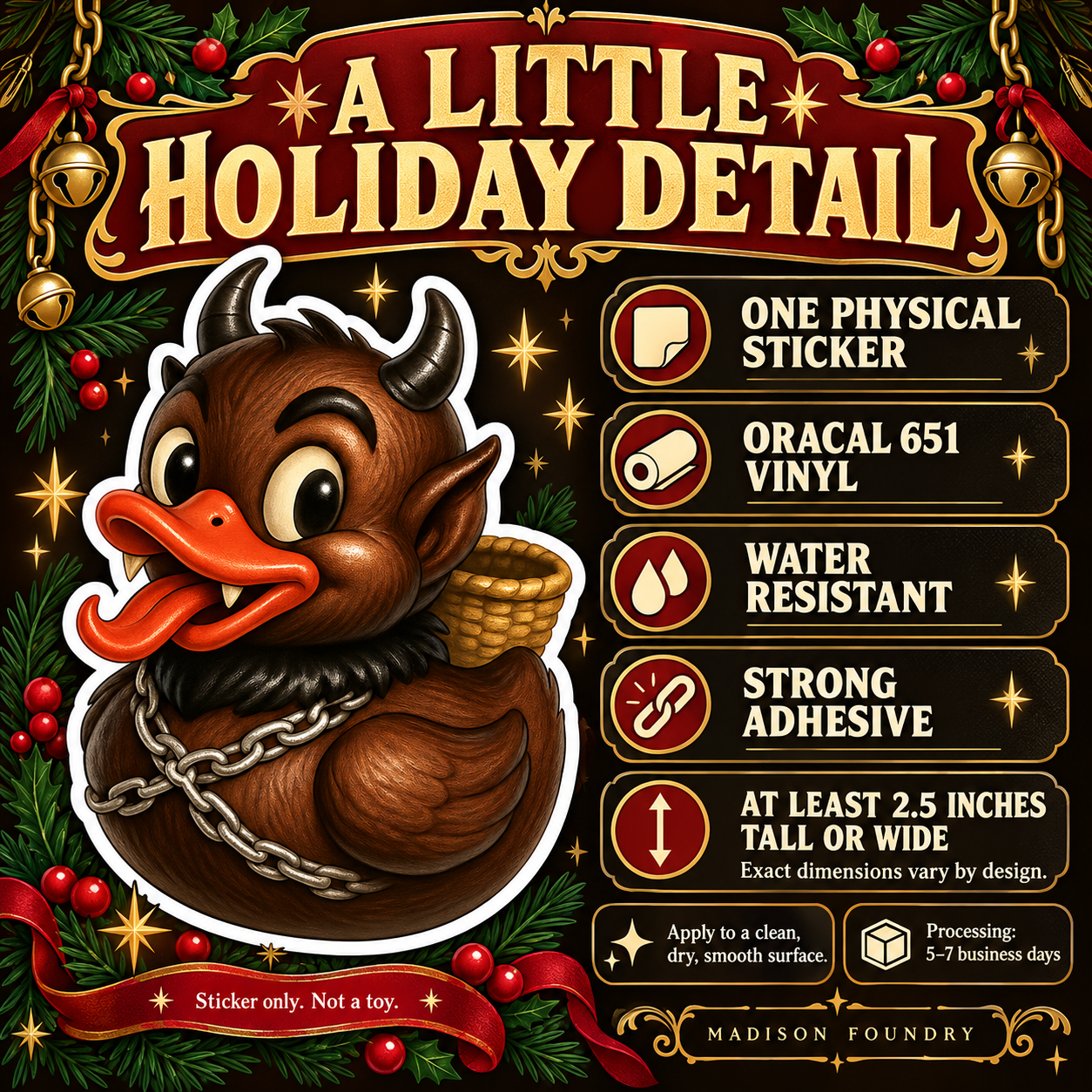 Krampus Duck vinyl sticker details listing slide