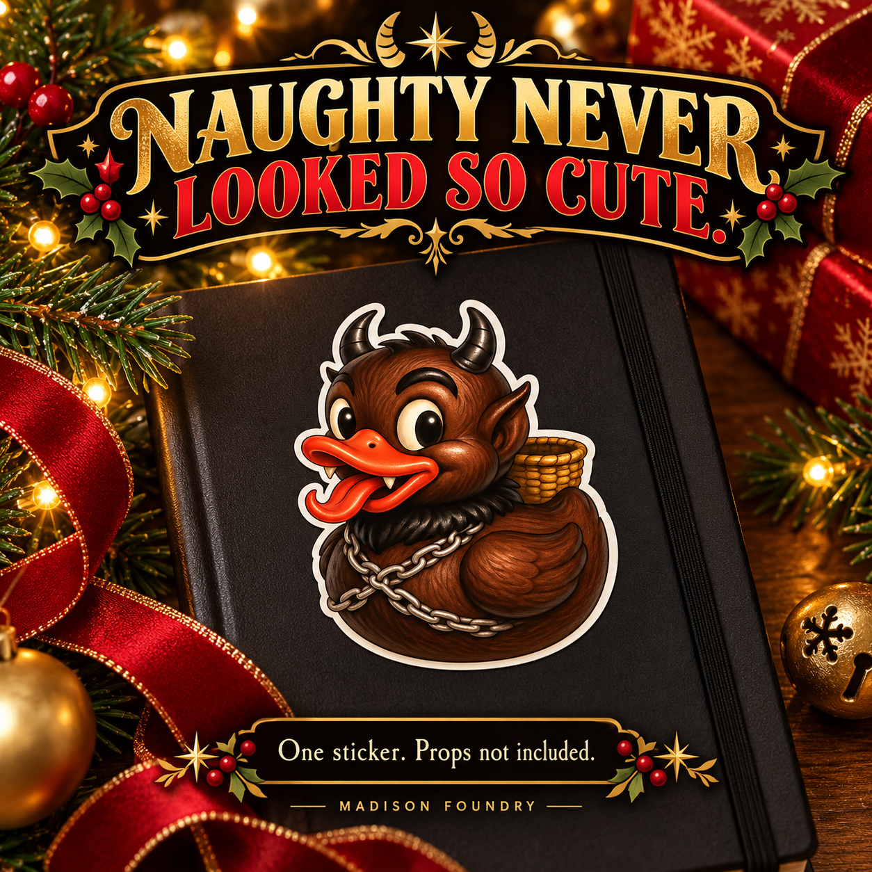Krampus Duck vinyl sticker lifestyle listing slide