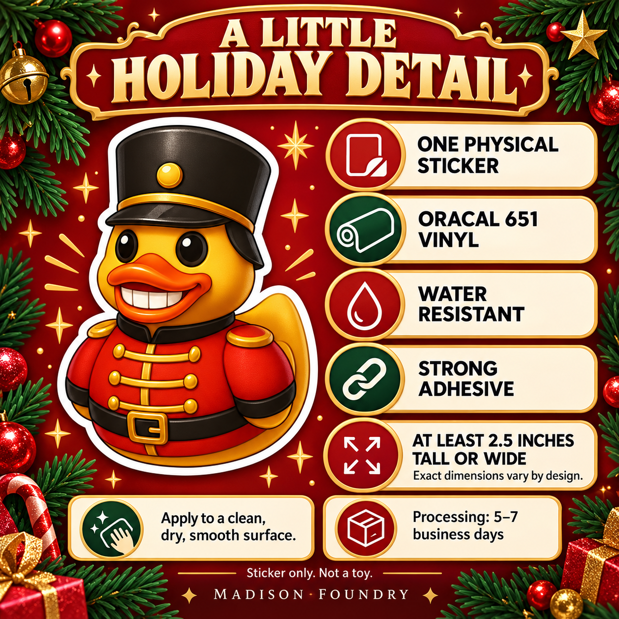 Nutcracker Duck vinyl sticker details listing slide