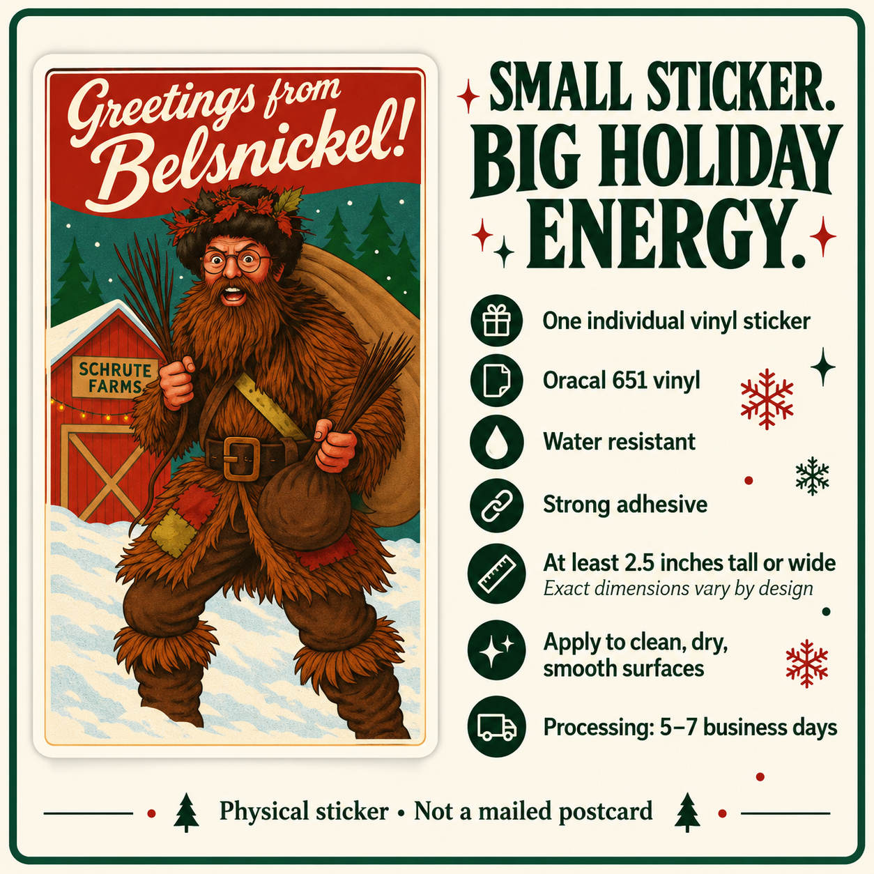 Belsnickel postcard vinyl sticker — details slide
