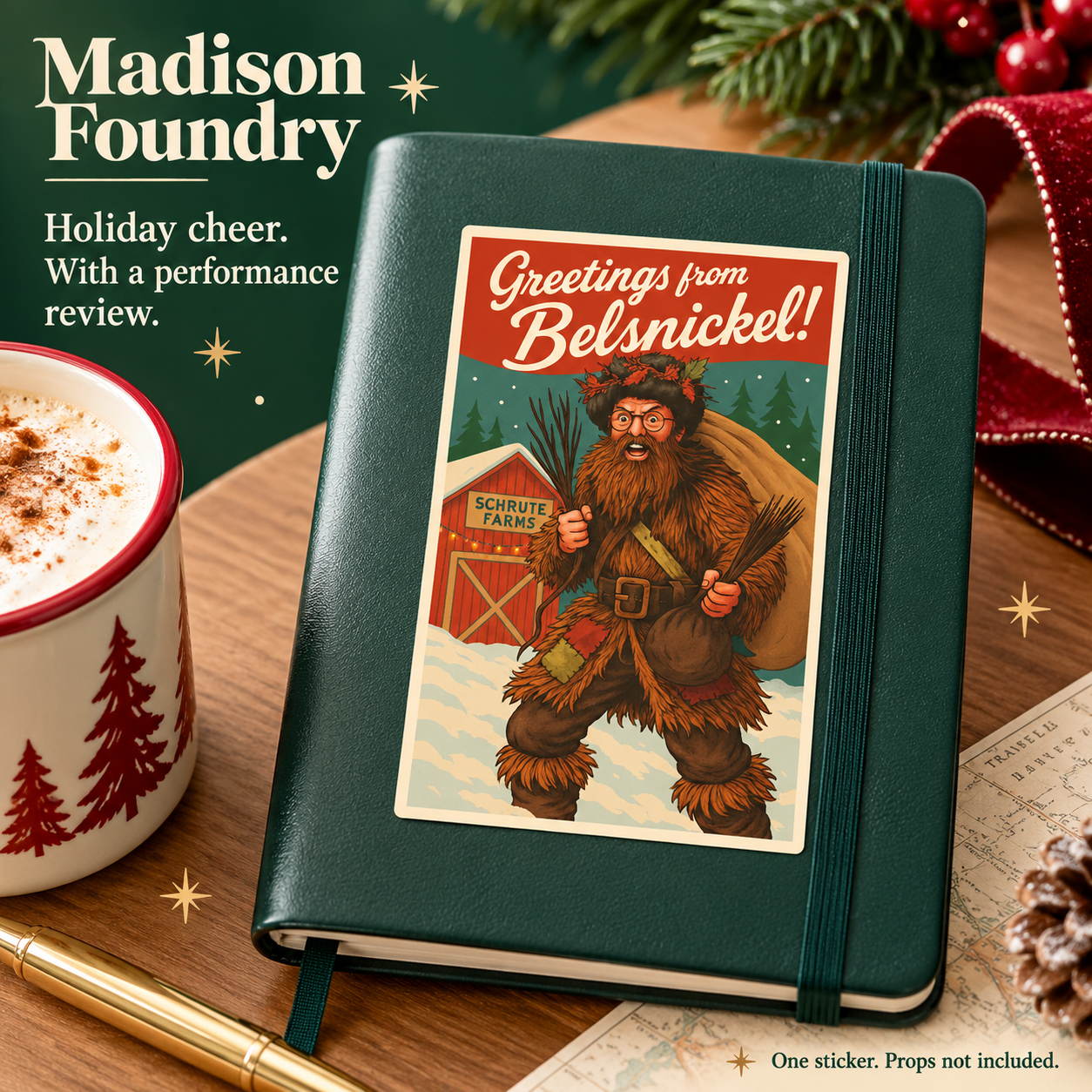 Belsnickel postcard vinyl sticker — lifestyle slide