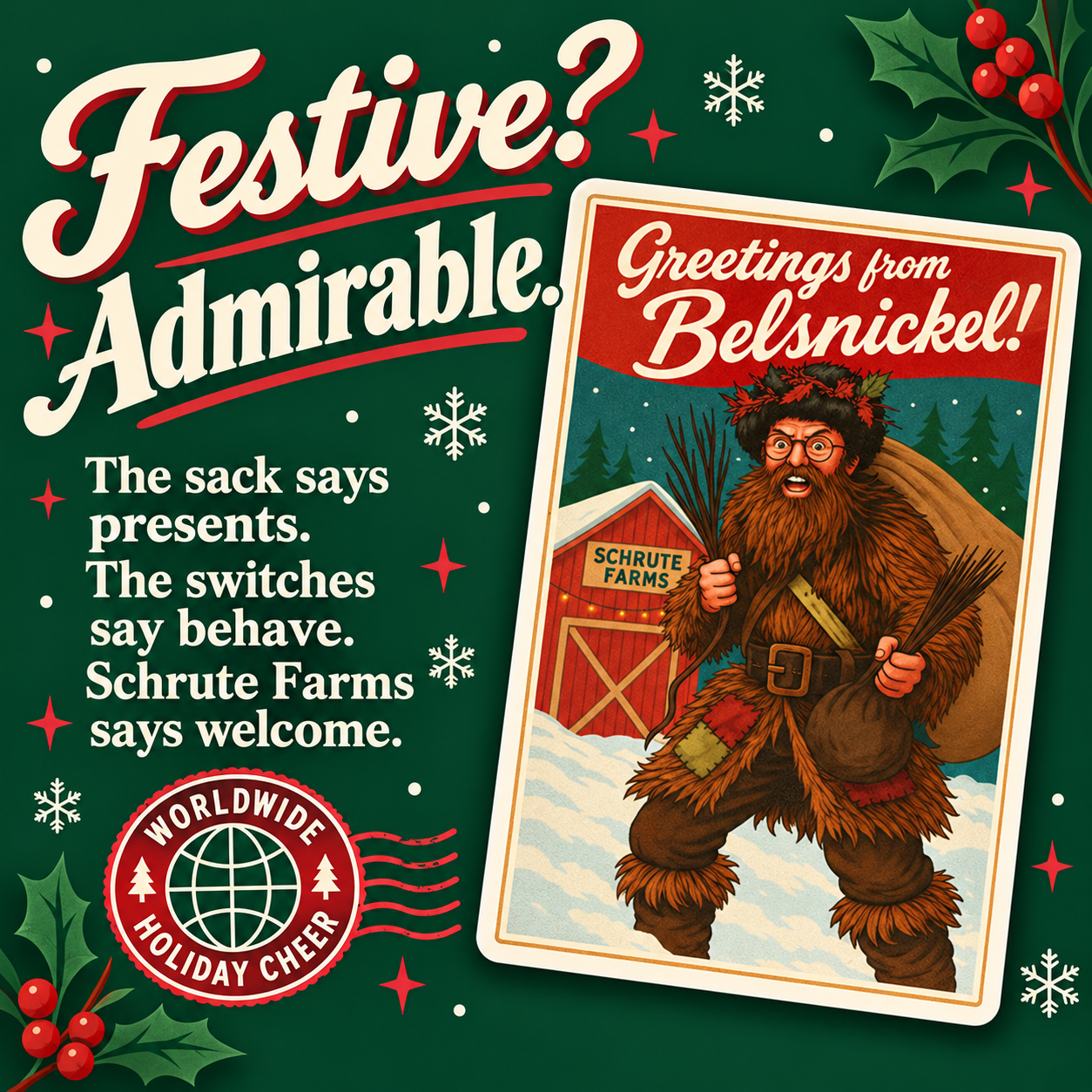 Belsnickel postcard vinyl sticker — personality slide
