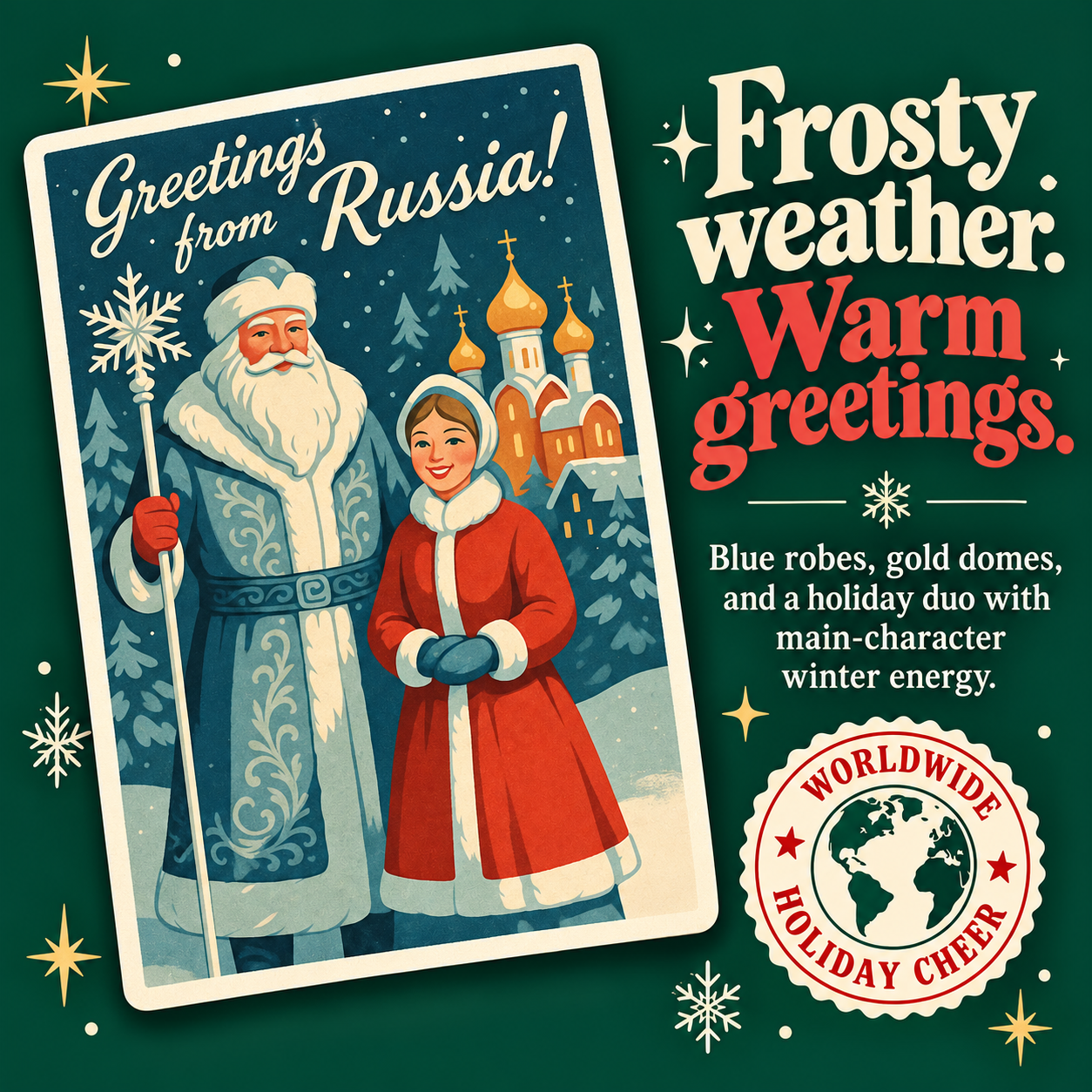 Ded Moroz & Snow Maiden postcard vinyl sticker — personality slide