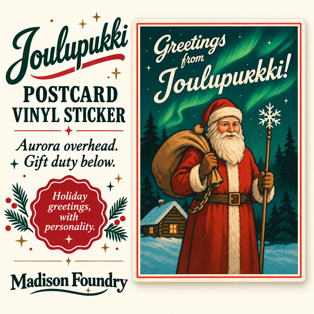 Joulupukki postcard vinyl sticker — hero slide