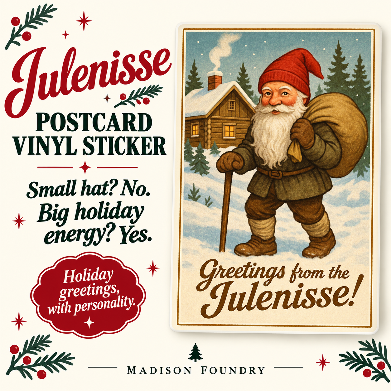 Julenisse postcard vinyl sticker — hero slide