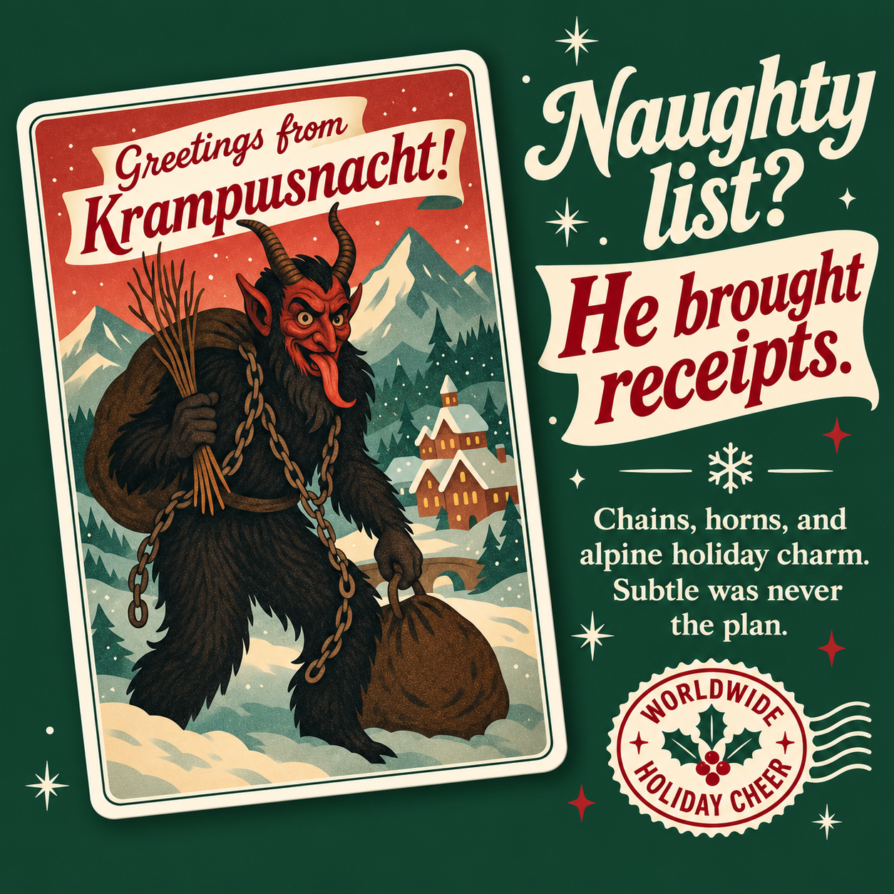 Krampusnacht postcard vinyl sticker — personality slide