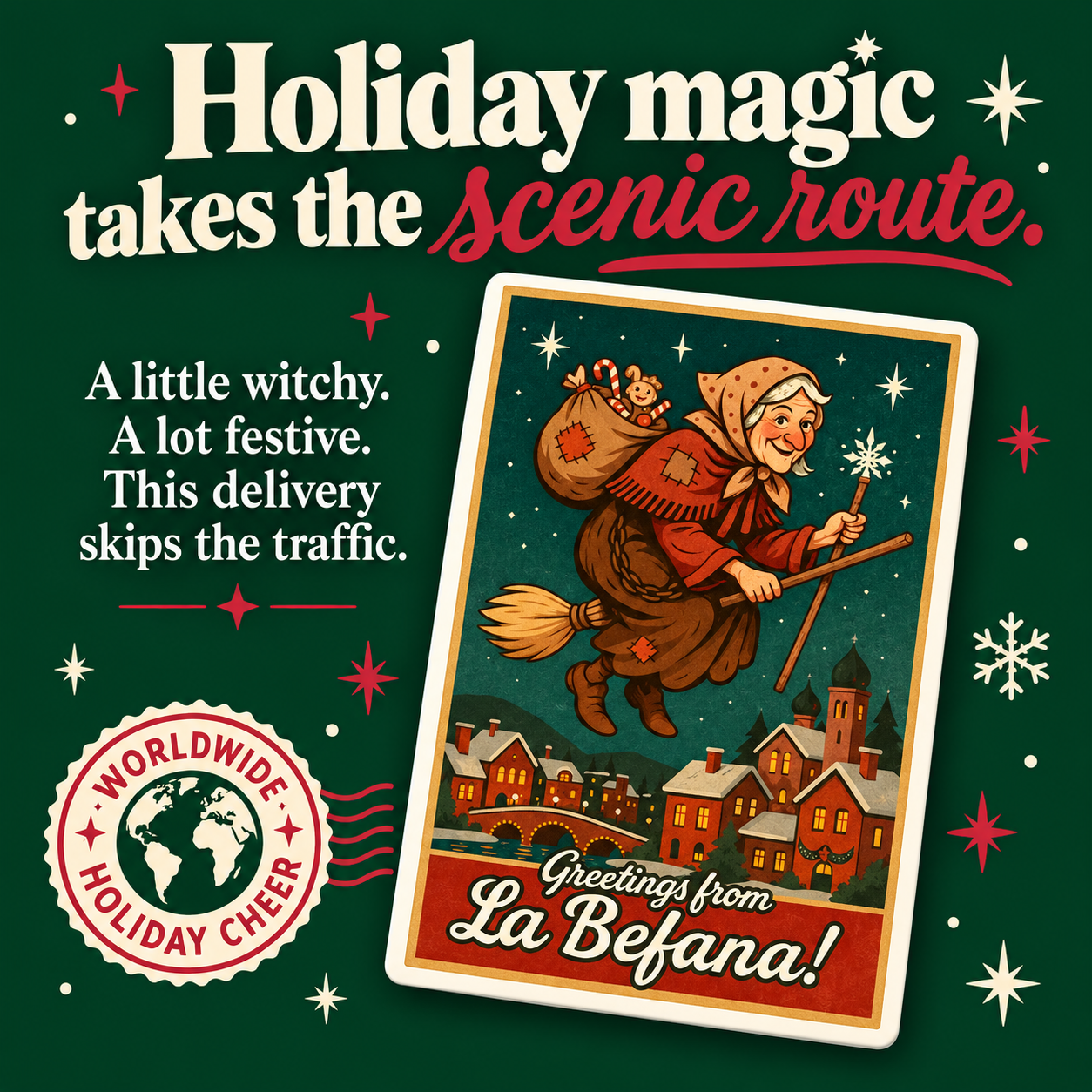 La Befana postcard vinyl sticker — personality slide
