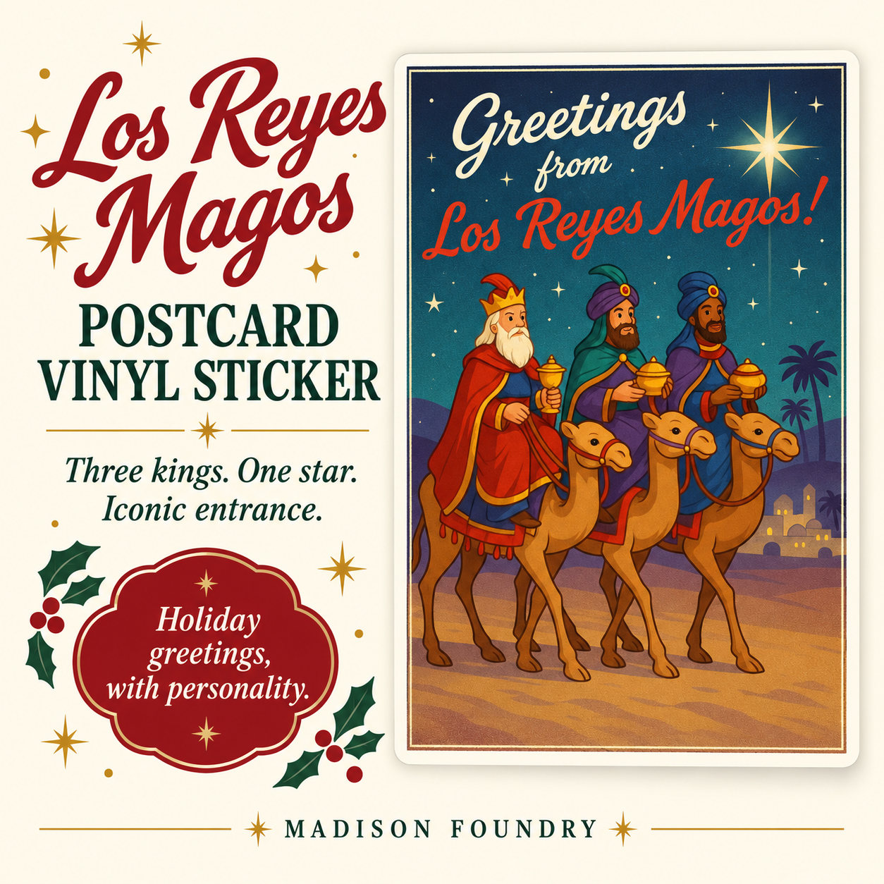 Los Reyes Magos postcard vinyl sticker — hero slide