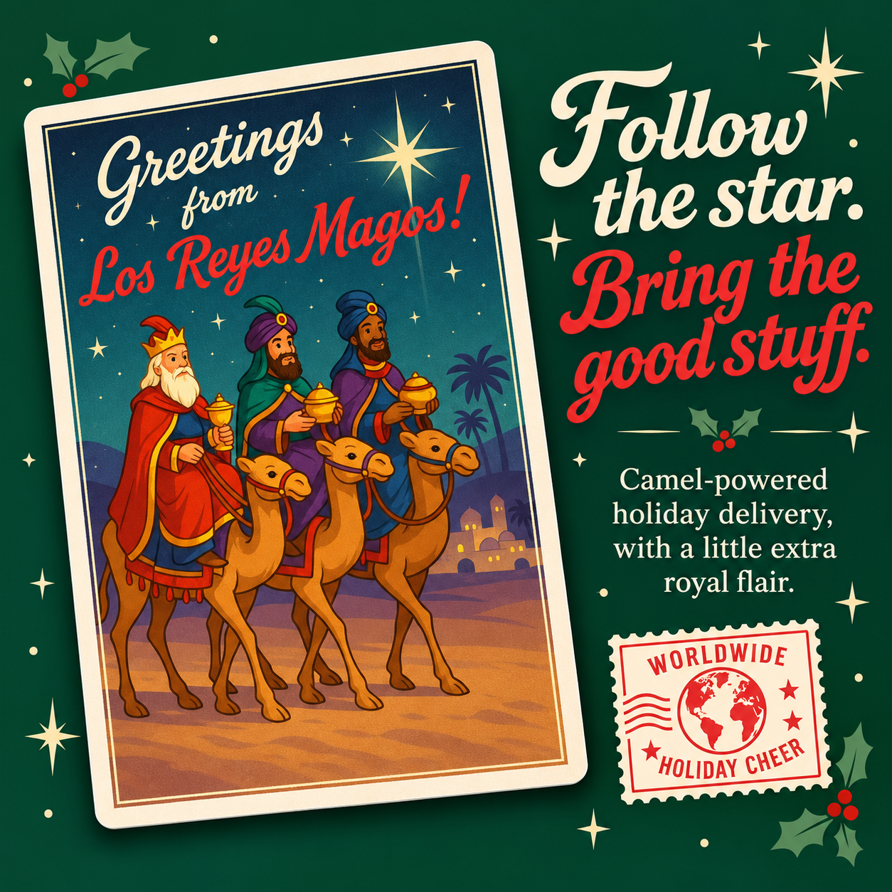 Los Reyes Magos postcard vinyl sticker — personality slide