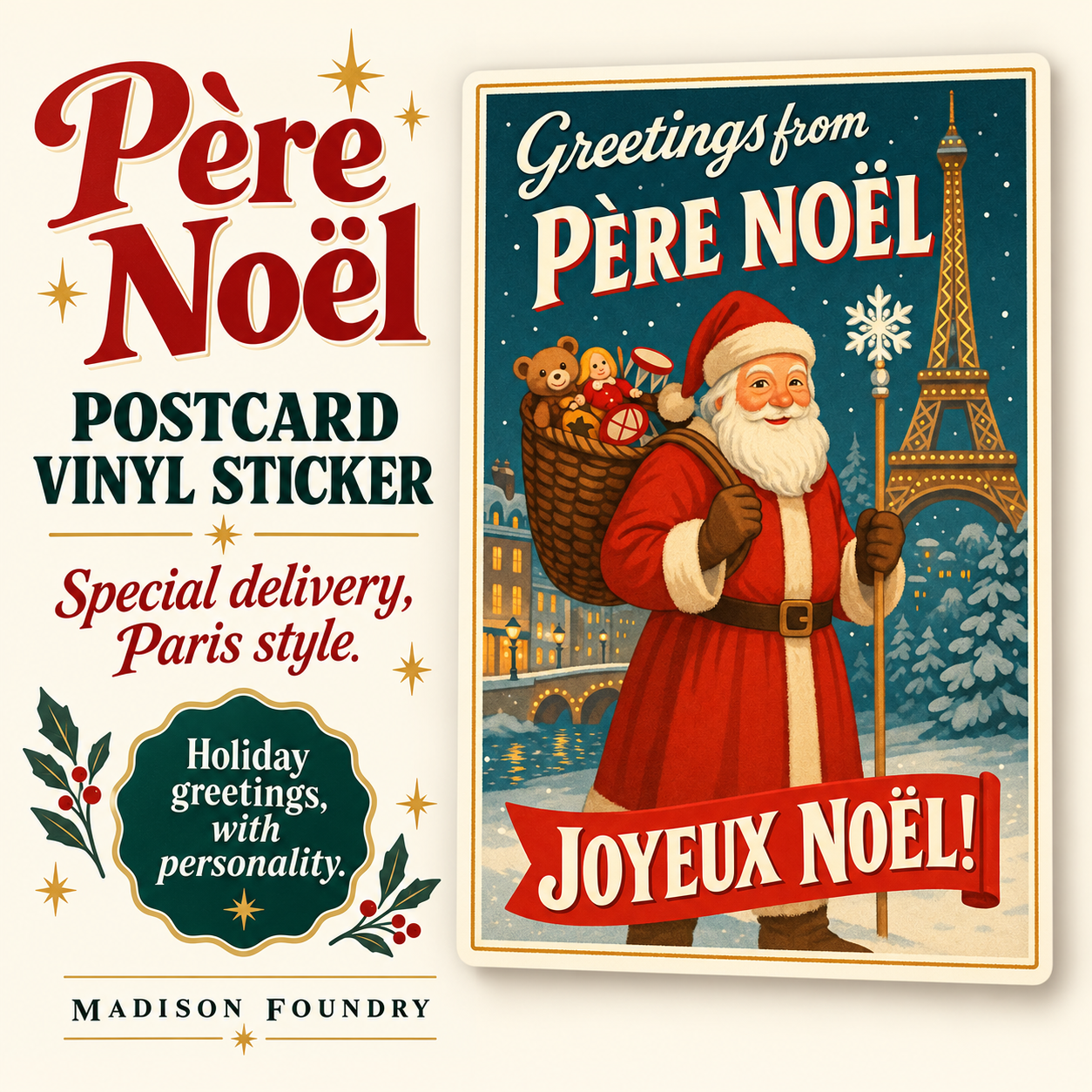 Père Noël postcard vinyl sticker — hero slide