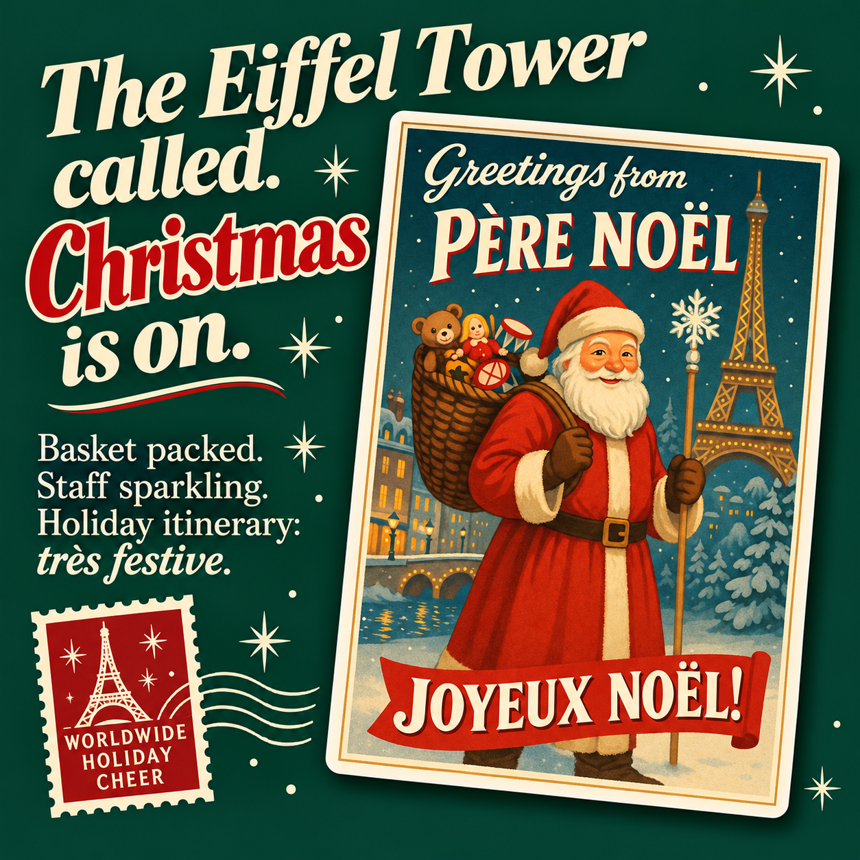 Père Noël postcard vinyl sticker — personality slide