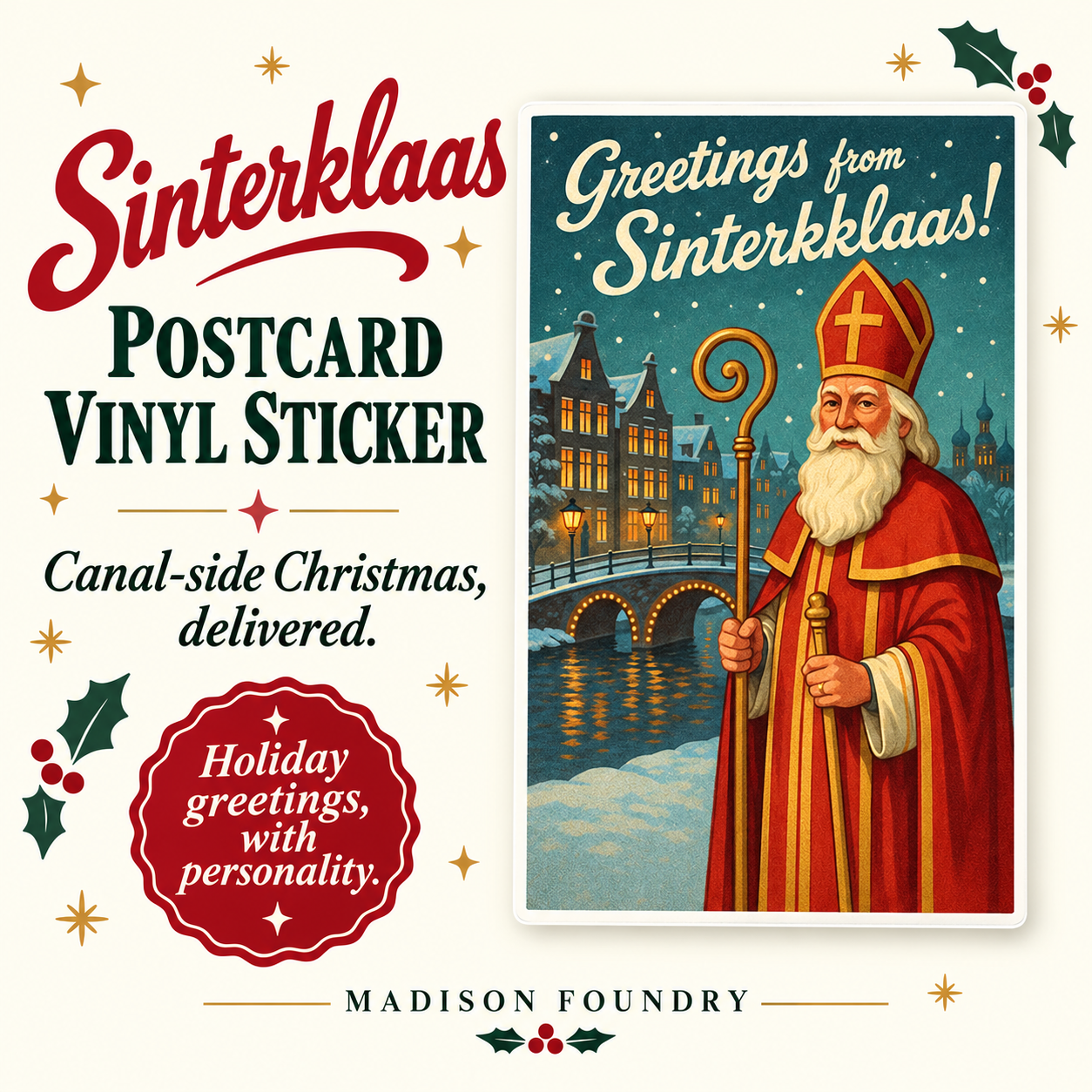 Sinterklaas postcard vinyl sticker — hero slide
