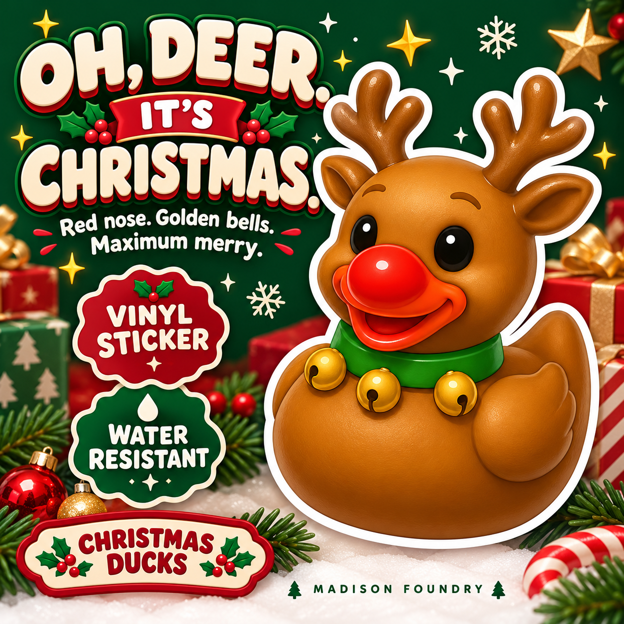 Reindeer Duck vinyl sticker hero listing slide