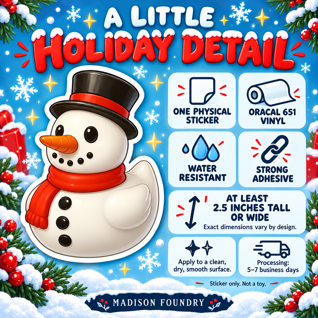 Snowman Duck vinyl sticker details listing slide